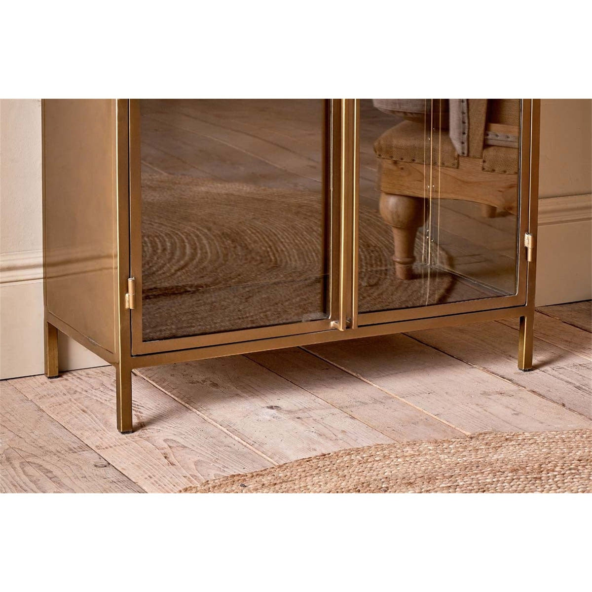 Ranchi Tall Iron & Glass Display Cabinet - Antique Brass