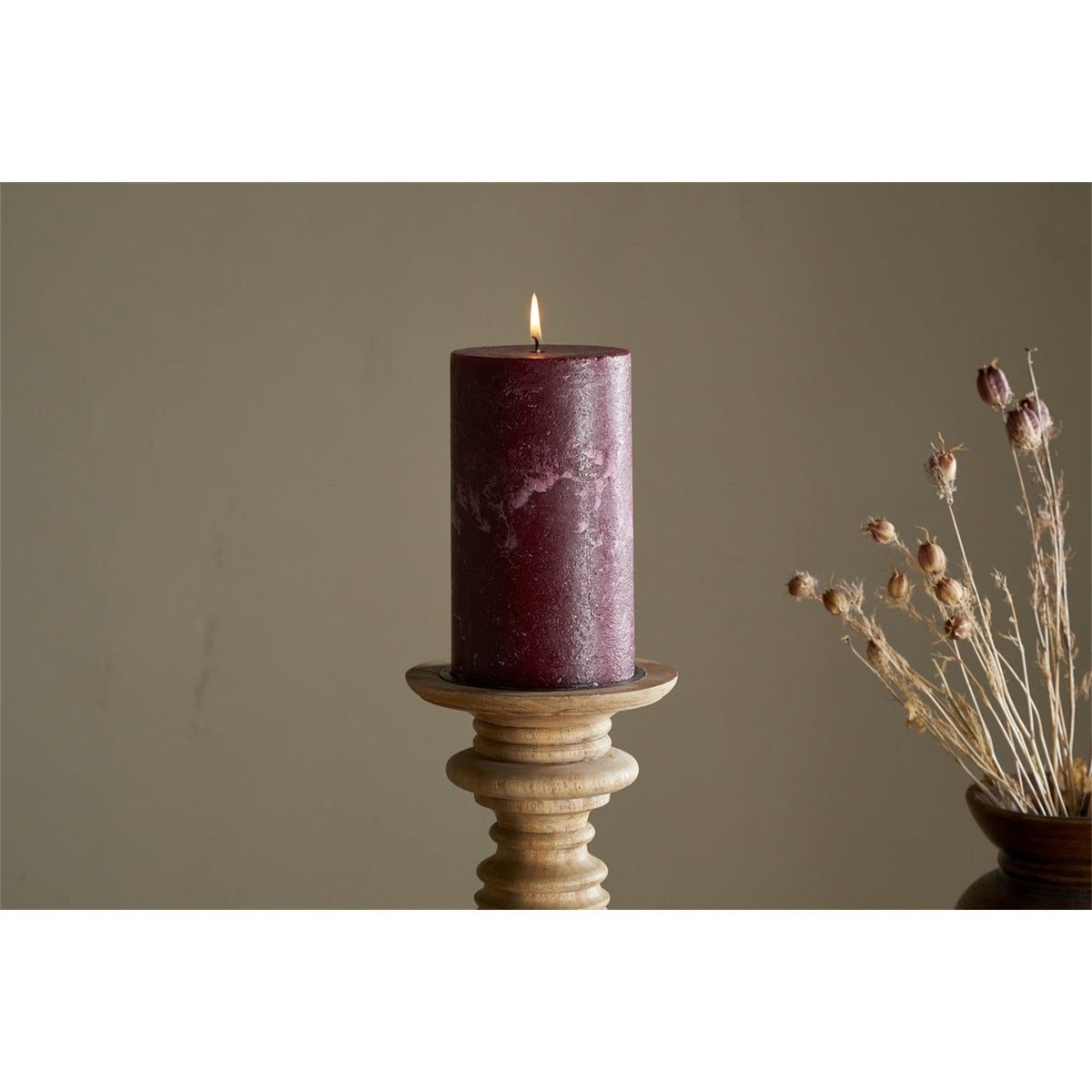 Rustic Large Soy Blend Pillar Candle - Dark Cherry