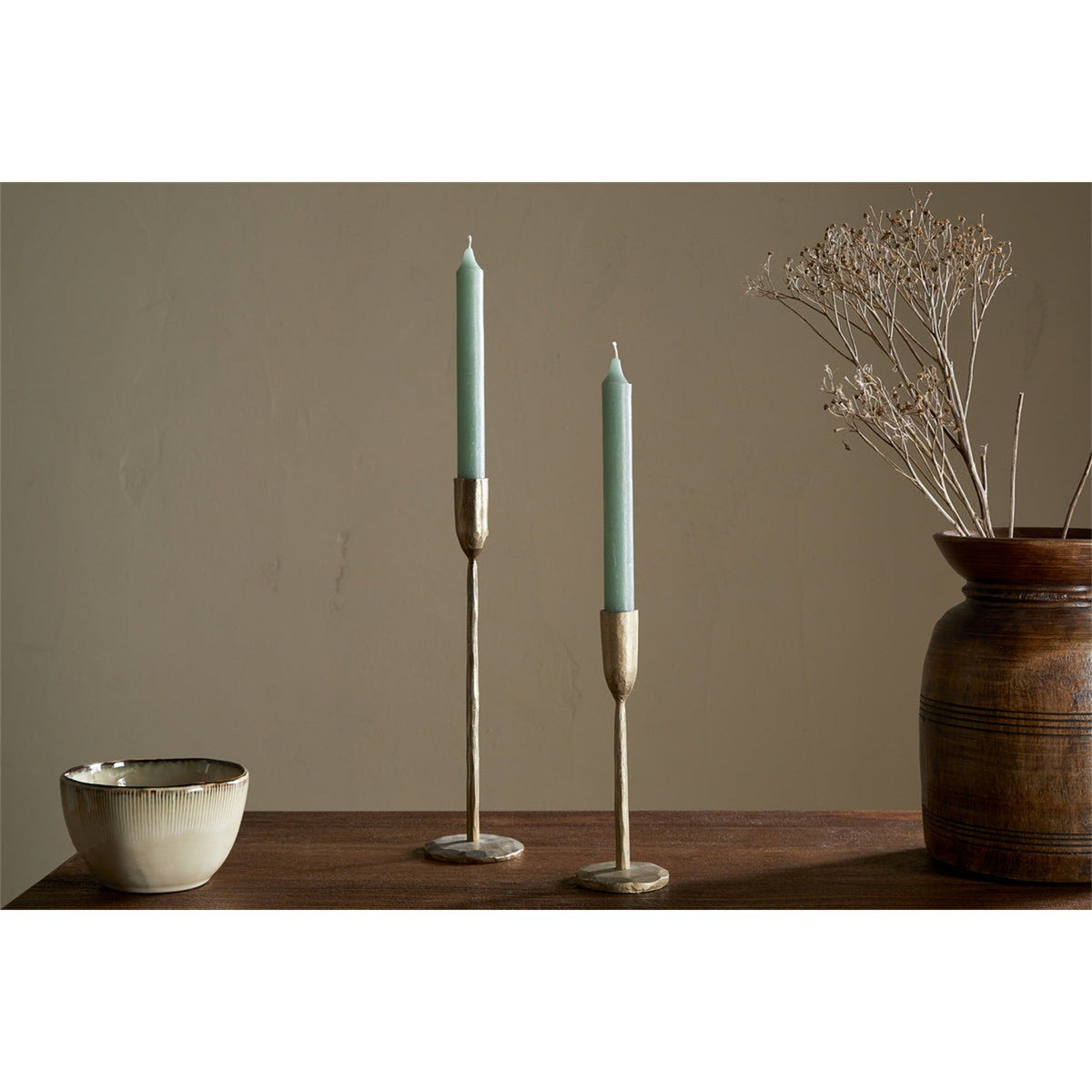 Rustic Soy Blend Dinner Candles - Sage Green - Set of 2