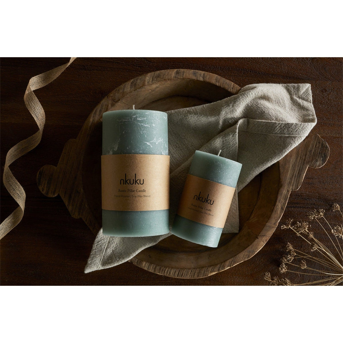 Rustic Large Soy Blend Pillar Candle - Sage Green
