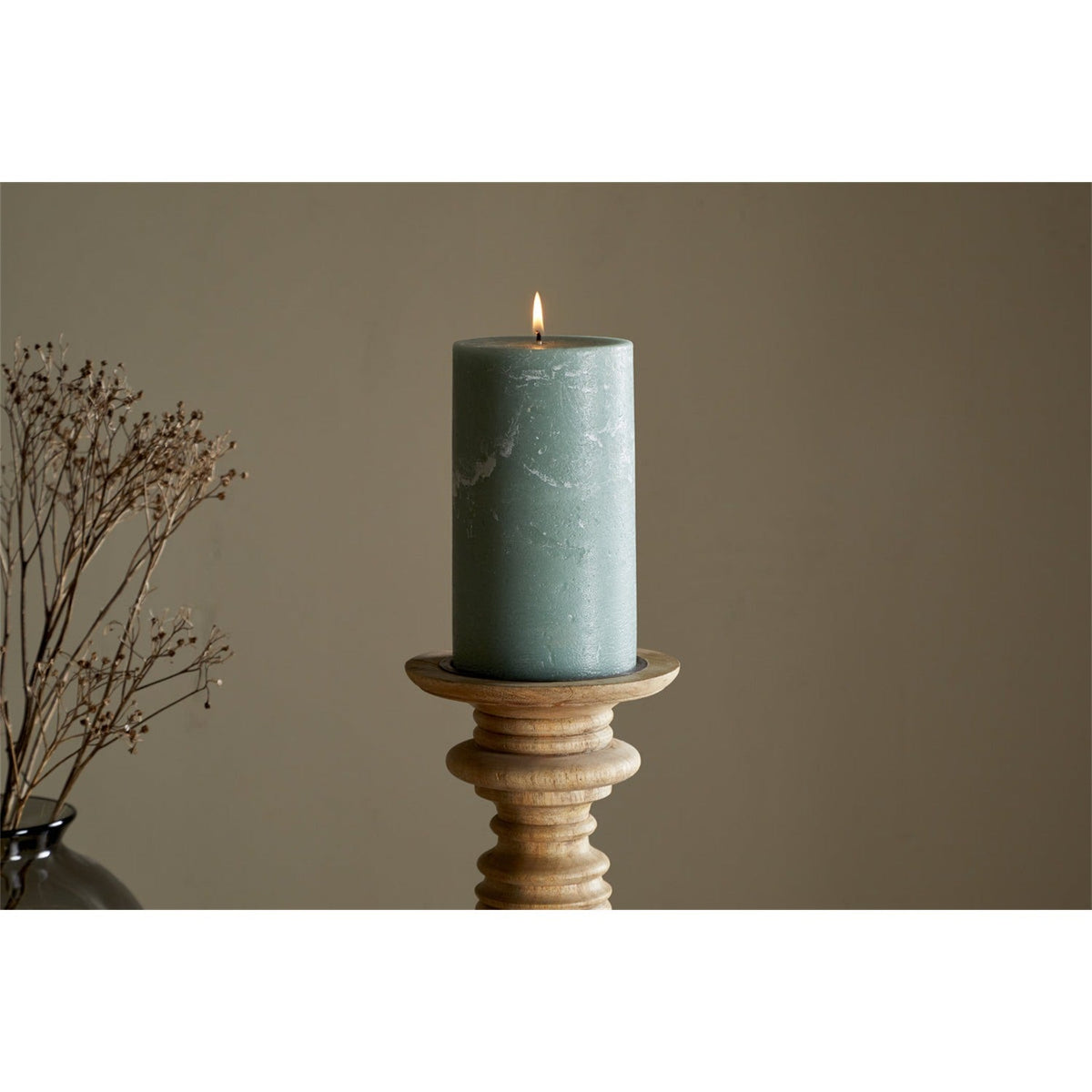 Rustic Large Soy Blend Pillar Candle - Sage Green