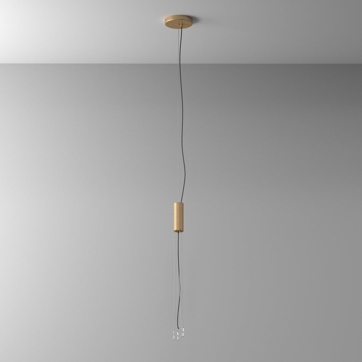 Side perspective of the Zon universal pendant light fitting in matte gold, highlighting its minimalistic profile.