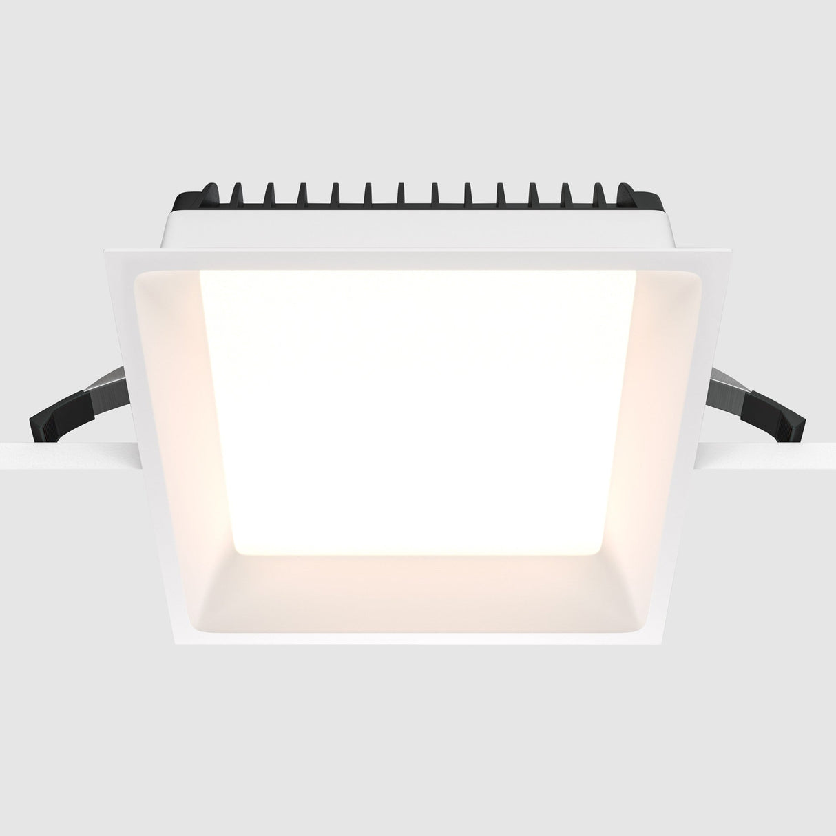 Additional perspective of Okno LED Square Recessed Downlight in White, highlighting its minimalistic design for clean ceiling integration.