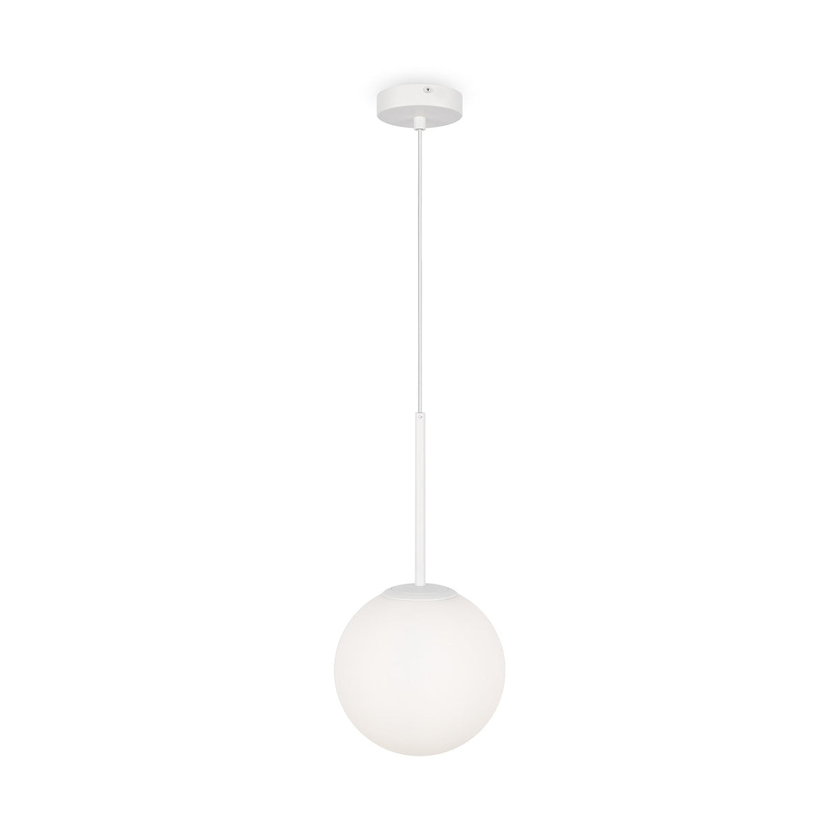 Alternative perspective of the Basic form Globe Pendant Light 20cm in white, highlighting its frosted glass finish.
