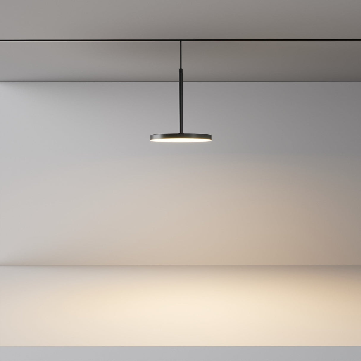 Additional perspective of Plato LED Magnetic Exility Track Circular Pendant in Black, highlighting its sleek circular design for contemporary interiors.