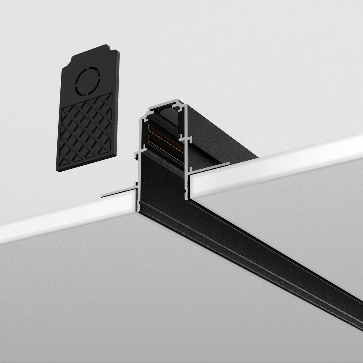 Additional perspective of Exility Magnetic Recessed Track in Black, showing its streamlined and contemporary design.