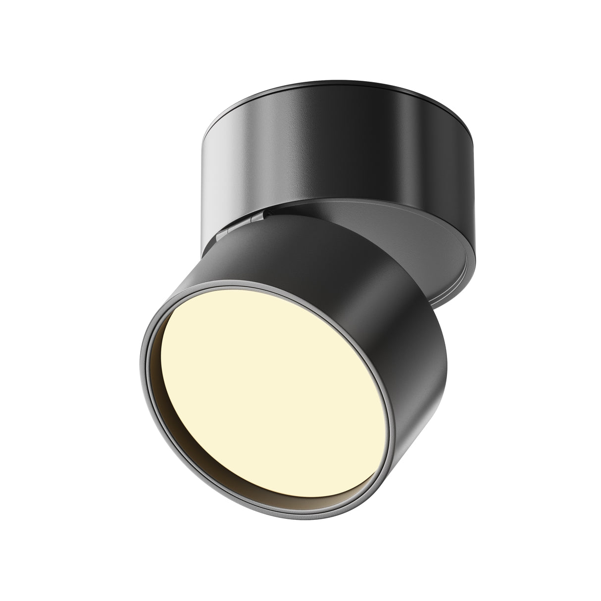 Maytoni Onda matt black LED ceiling spotlight with adjustable cylindrical head on a compact round canopy, shown against a plain white background.