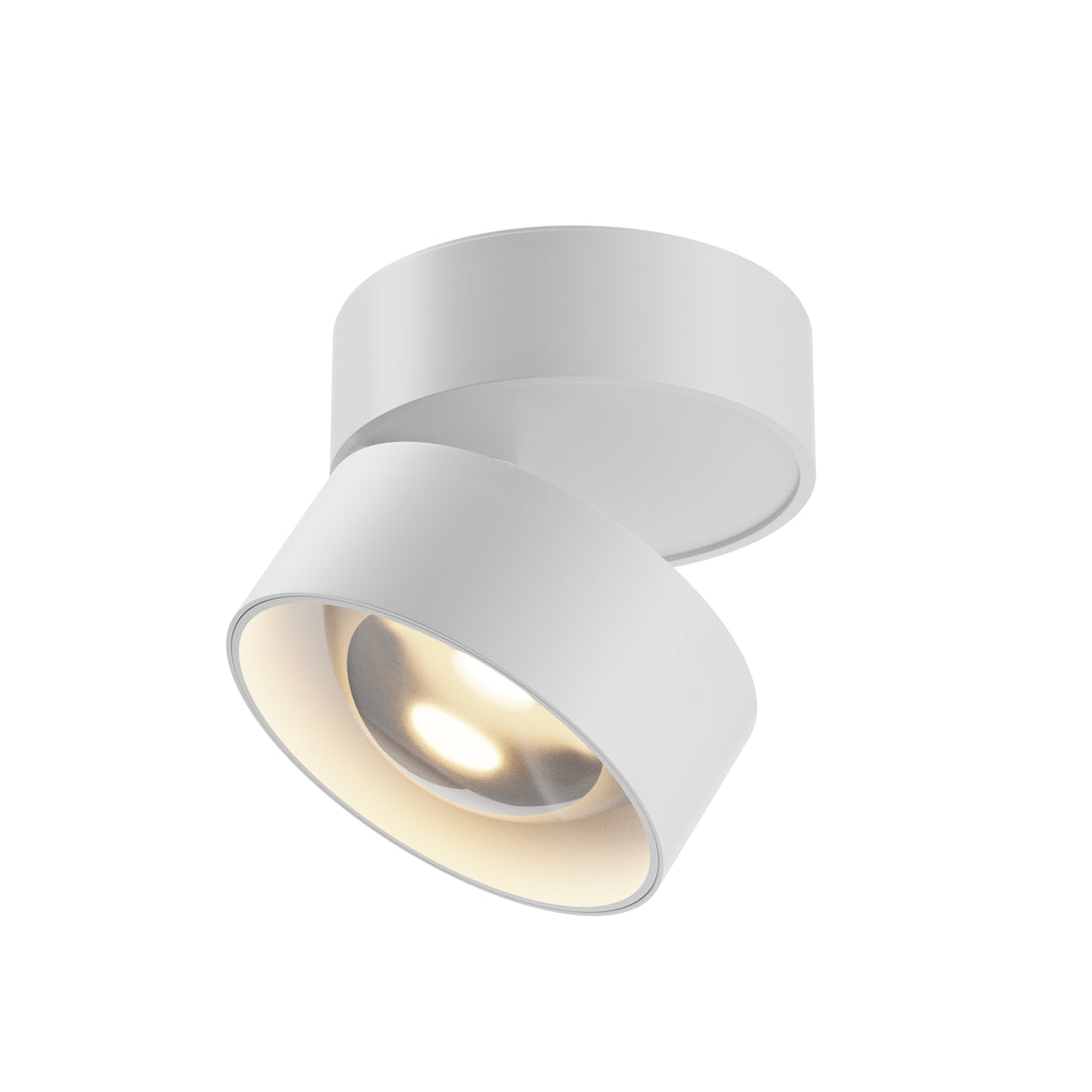 Maytoni Lens Fabric LED ceiling light in white powder-coated aluminium with adjustable tilting head on a cylindrical base, shown on a plain background.