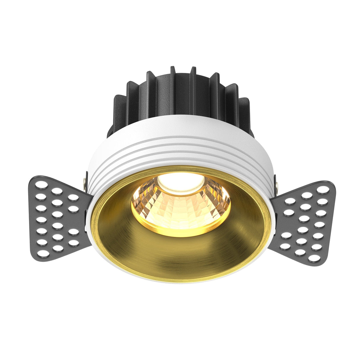 Round LED recessed trimless downlight in brass, perfect for subtle and streamlined lighting in stylish interiors.
