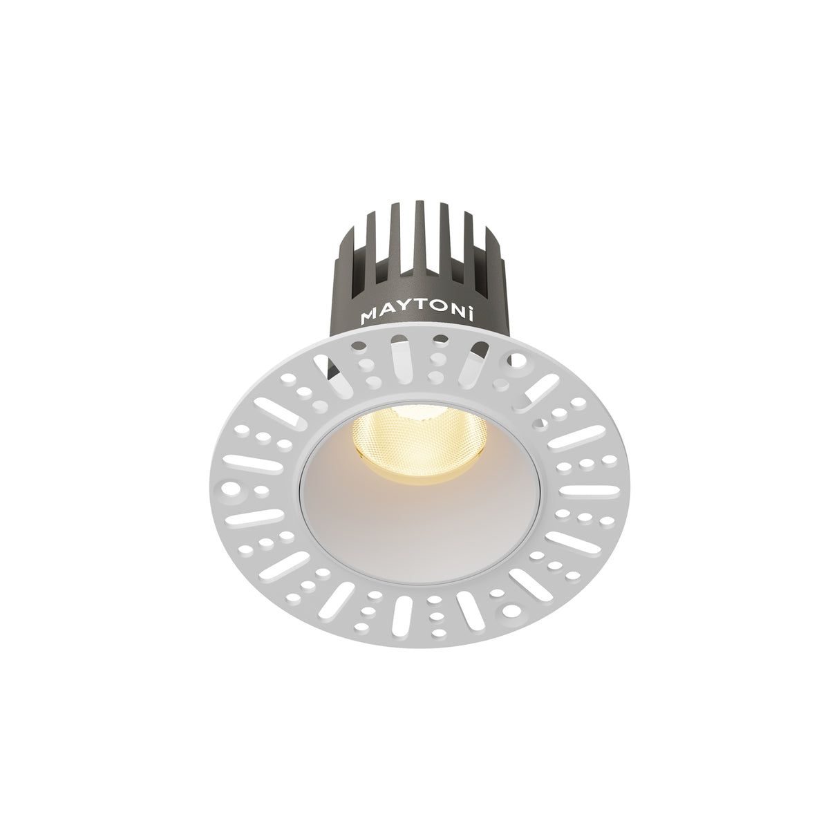 Maytoni Dip 10W 2700K LED recessed downlight with white trim and dark aluminium heat sink, shown on a plain white background.