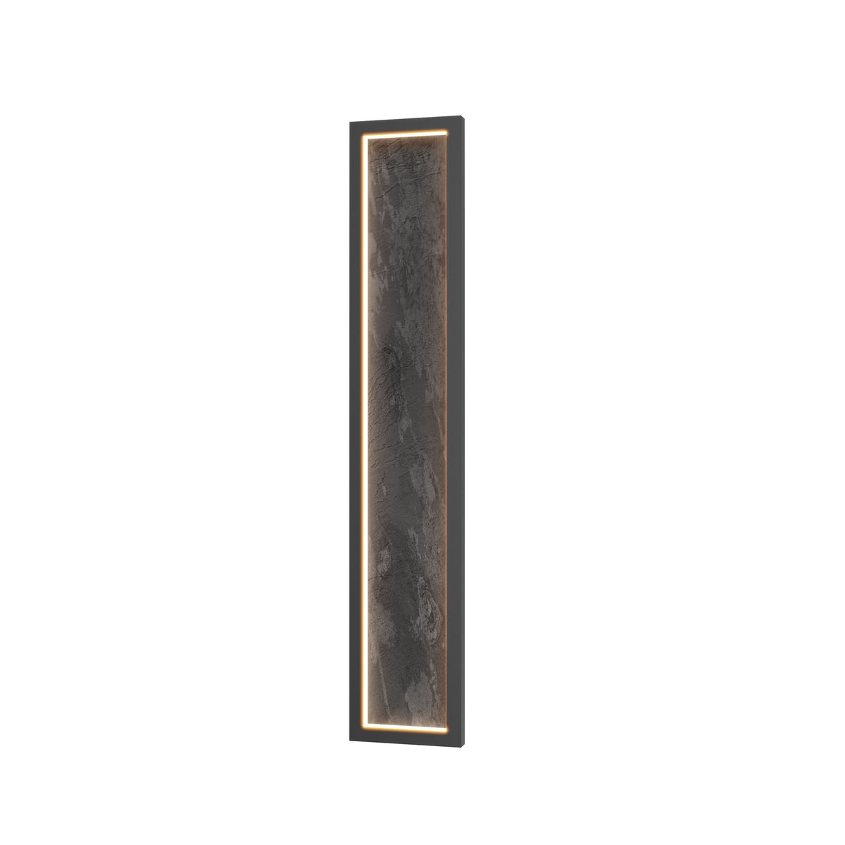 Maytoni Orign 807mm LED wall light with a tall slate-effect textured panel in a black metal frame, edge-lit with warm white light, on a white background.
