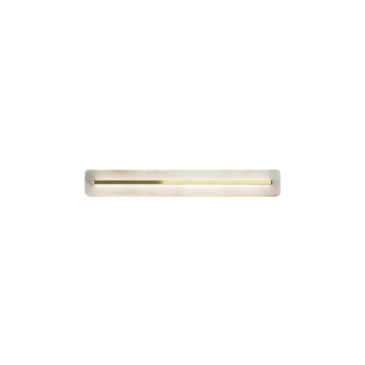 Maytoni Albatre 600mm alabaster LED wall light with linear brass strip and warm white glow, shown on a plain white background.