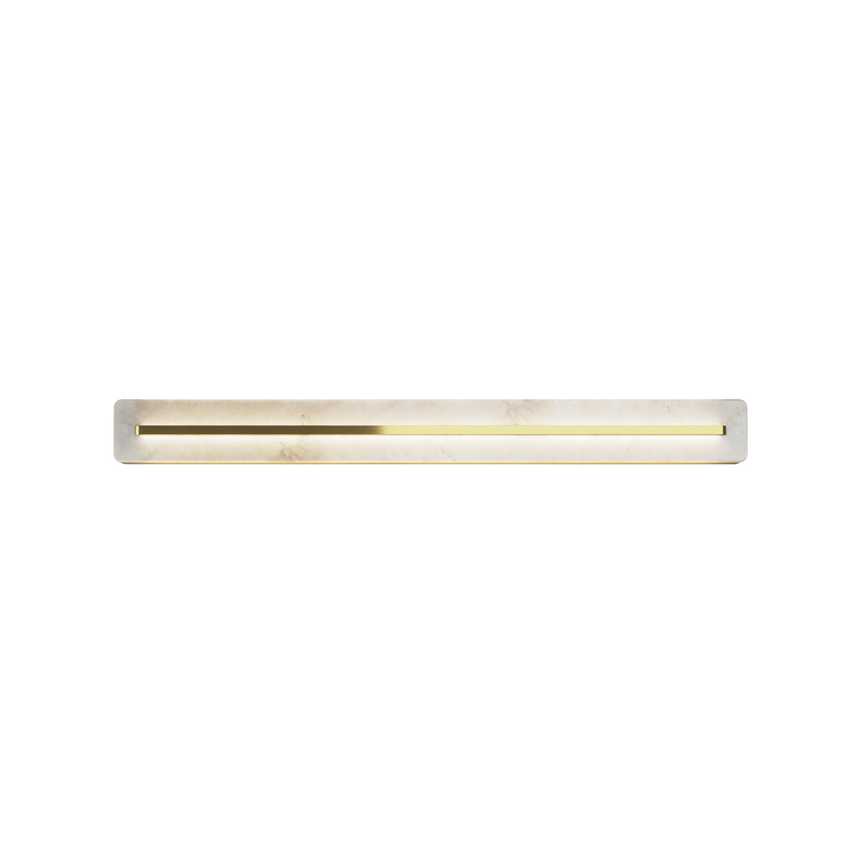 Maytoni Albatre linear LED wall light with 800mm alabaster bar and brass frame, shown horizontally on a plain white background.