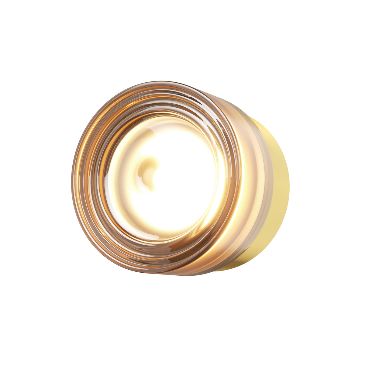 Maytoni Olo Ring LED wall light in brass with a concentric ring glass diffuser illuminated warm white, shown against a plain white background.
