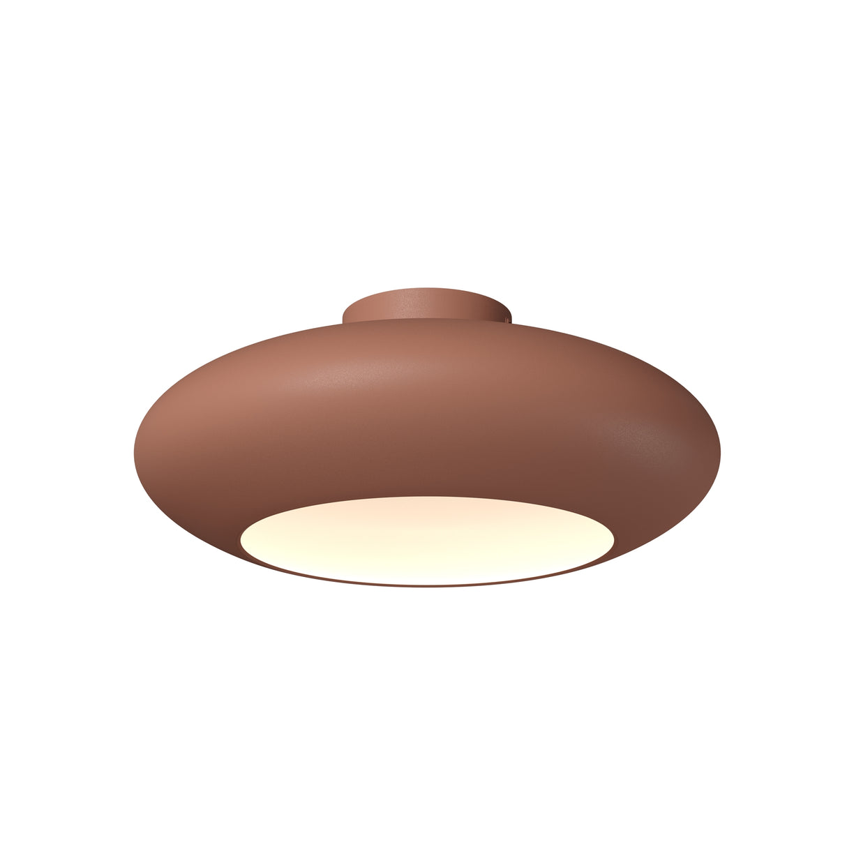 Maytoni Aros flush-mount LED ceiling light with a curved copper aluminium body and diffused lower aperture, shown on a plain white background.