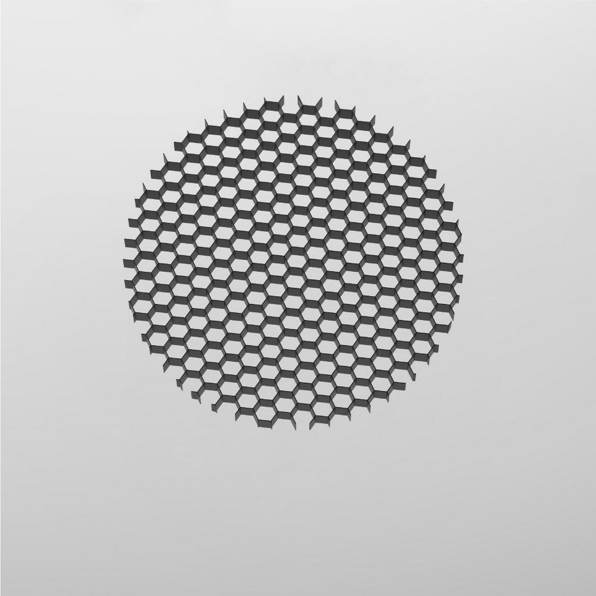 Against a plain light gray background is the Focus LED Round Honeycomb Light Filter 32mm in black, designed with a circular honeycomb pattern for glare reduction.
