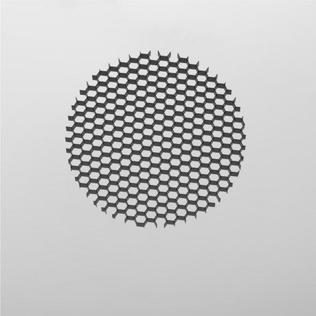 Against a plain light gray background is the Focus LED Round Honeycomb Light Filter 32mm in black, designed with a circular honeycomb pattern for glare reduction.