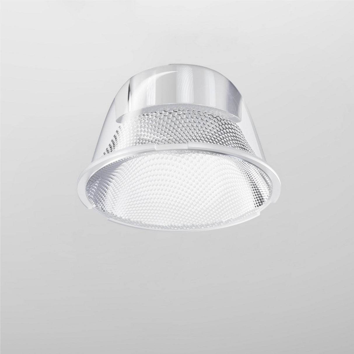 The Focus LED Track Light Lens ⌀35mm features a 50° beam angle with a modern round design, complete with textured translucent diffuser and metallic rim, set against a plain light gray background for ambient lighting.