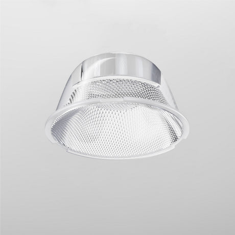 The Focus LED Track Light Lens ⌀55mm 15° is a metallic ceiling fixture with a perforated, dome-shaped mesh cover. Its narrow beam lens offers modern, industrial style that’s perfect for precise accent lighting to highlight artwork against a plain white ceiling.