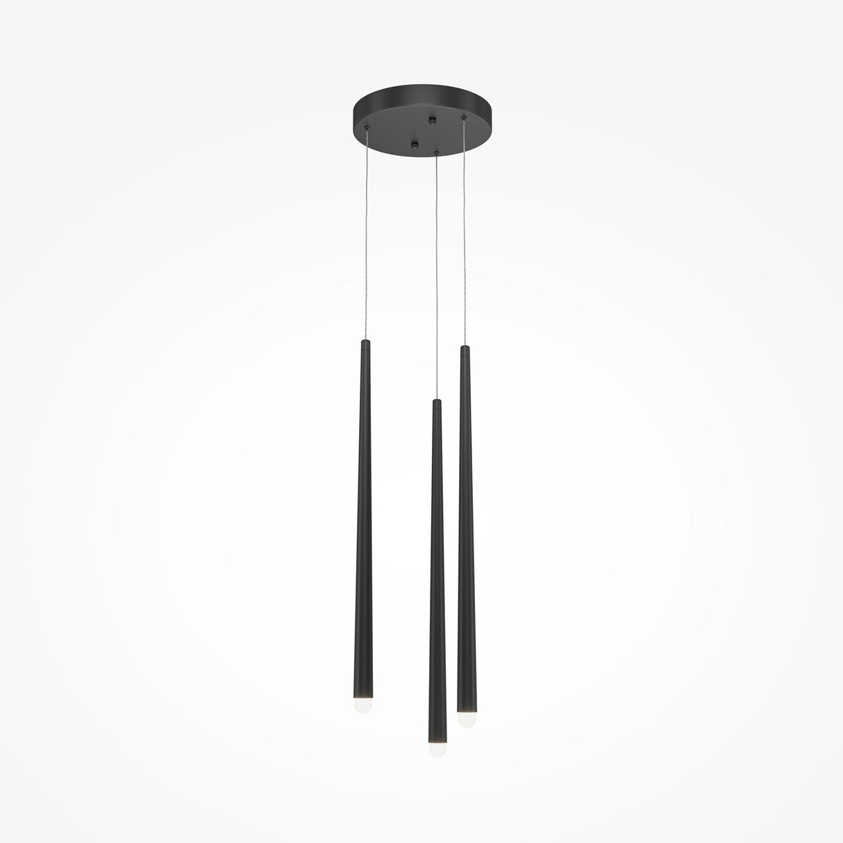 Explore the Cascade CCT Pendant Light, a sleek modern design with three elongated vertical black rods featuring dimmable 19W LED lights and adjustable 3000-4000K settings, perfect for creating a minimalist look against a white background.