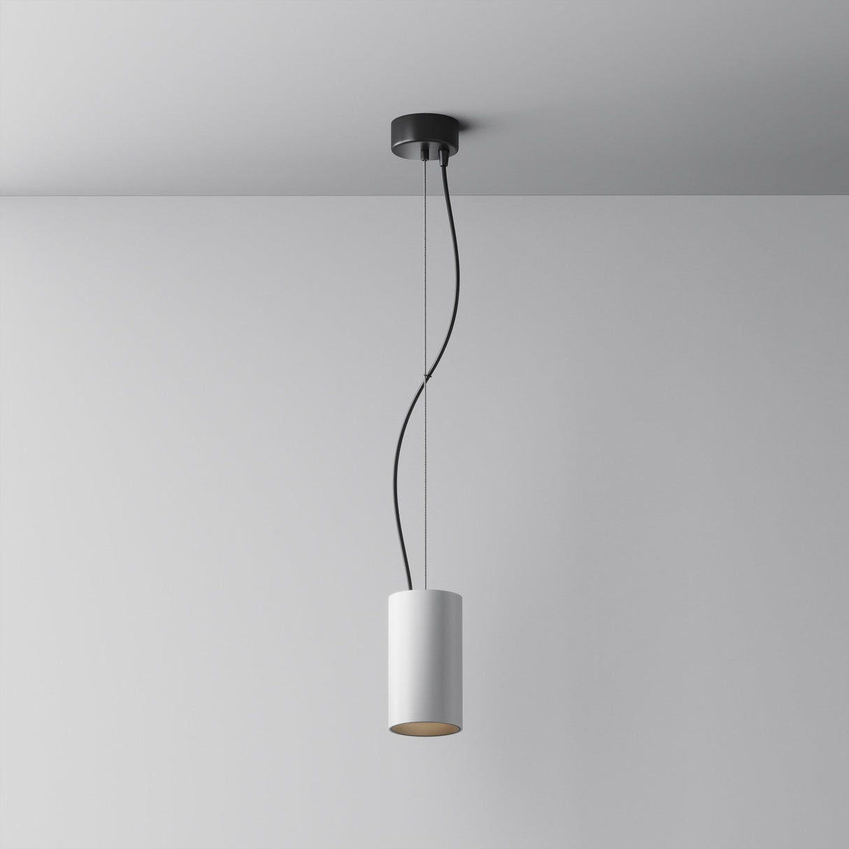 The Efir LED Pendant Light 15W in white features a minimalist cylindrical shade with a black cord, hanging elegantly from the ceiling. Its energy-efficient design is perfect for modern interiors, standing out against a plain white background.