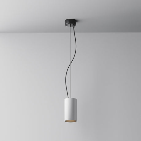 The Efir LED Pendant Light 15W in white features a minimalist cylindrical shade with a black cord, hanging elegantly from the ceiling. Its energy-efficient design is perfect for modern interiors, standing out against a plain white background.