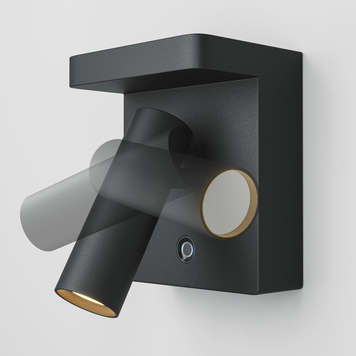 Mobility and control feature of the Aron Dimmable LED Wall Light in black, showcasing versatile adjustment options.