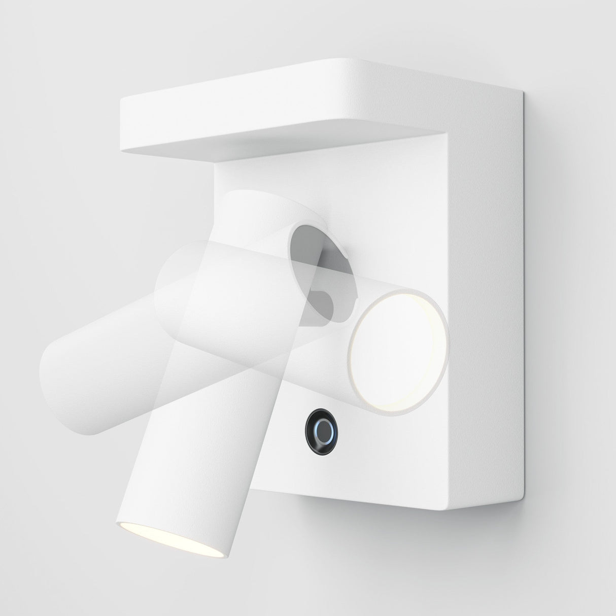 Mobility and control feature of the Aron Dimmable LED Wall Light in white, emphasizing its adjustable functionality.