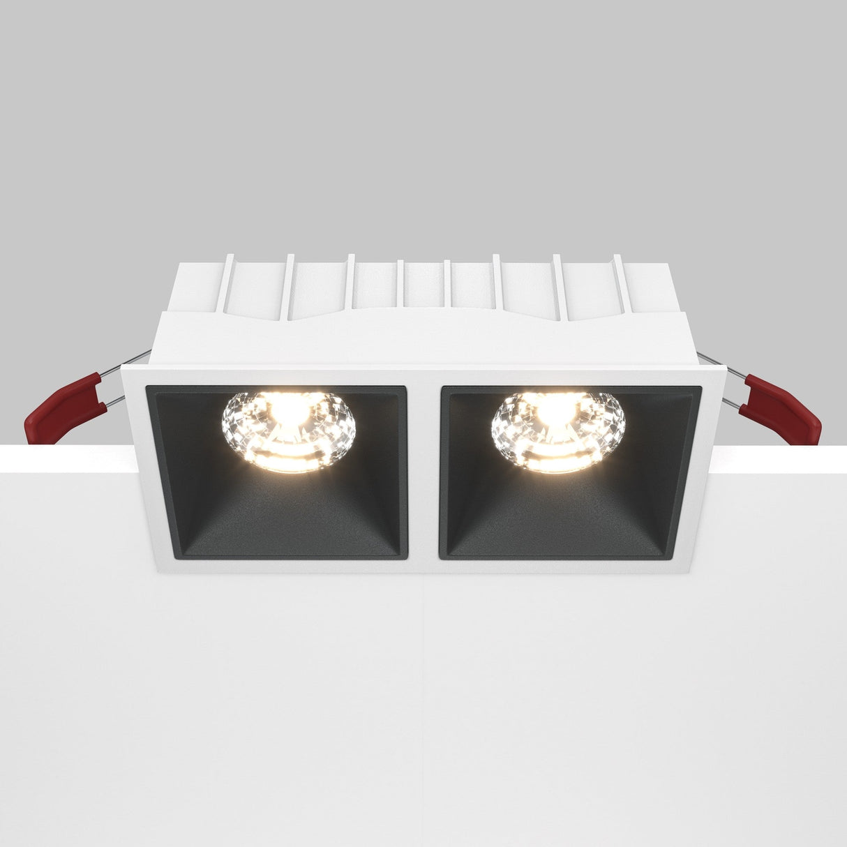 Mobility and control feature of the Alfa LED Dimmable Fixed Square Recessed Twin Downlight, showing its adaptability.