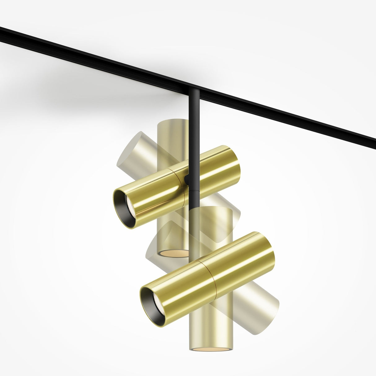 Mobility and control features of Elti Duo CCT Dimmable LED Magnetic Exility Track Spotlight, highlighting adaptable lighting in black and brass