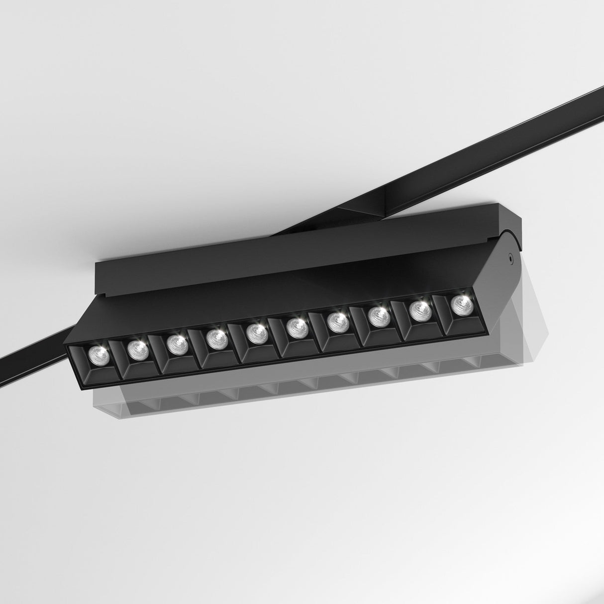 Close-up of Points Rot Linear track light in Black with mobility and control features for magnetic track systems.