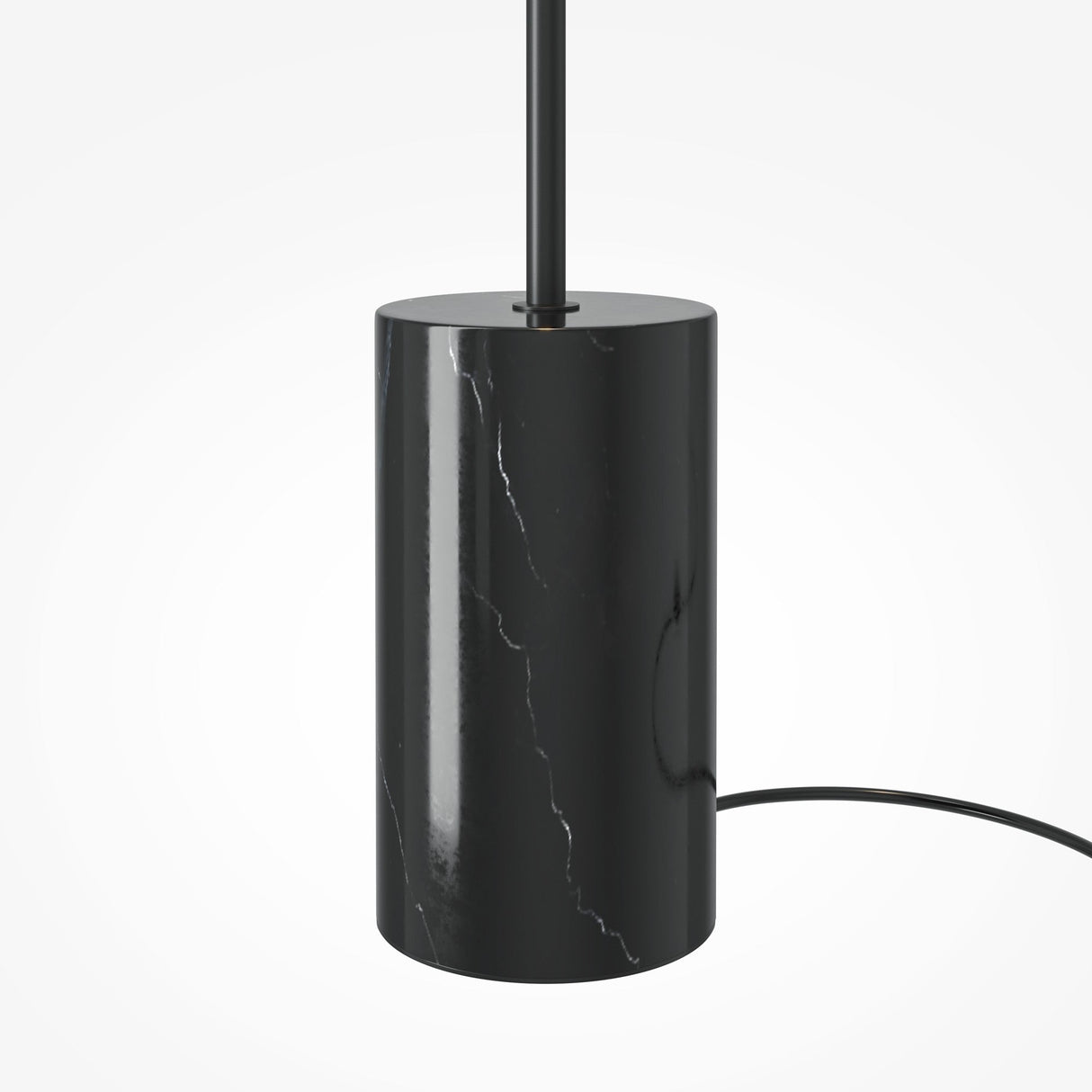 Meet the Kyoto LED Floor Lamp - Black, boasting a sleek black marble base with white marbling. This energy-efficient lamp features a thin vertical rod and a visible black power cord set against a plain, light background.