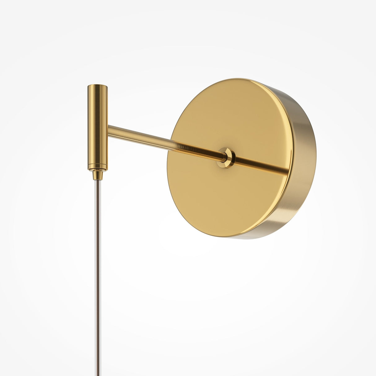 Showcasing an elegant design, the Golden Cage LED Wall Light - Gold With Wire Spheres features a round gold metallic shade and arm. Mounted on a vertical rod, it enhances any plain white background with energy-efficient illumination.
