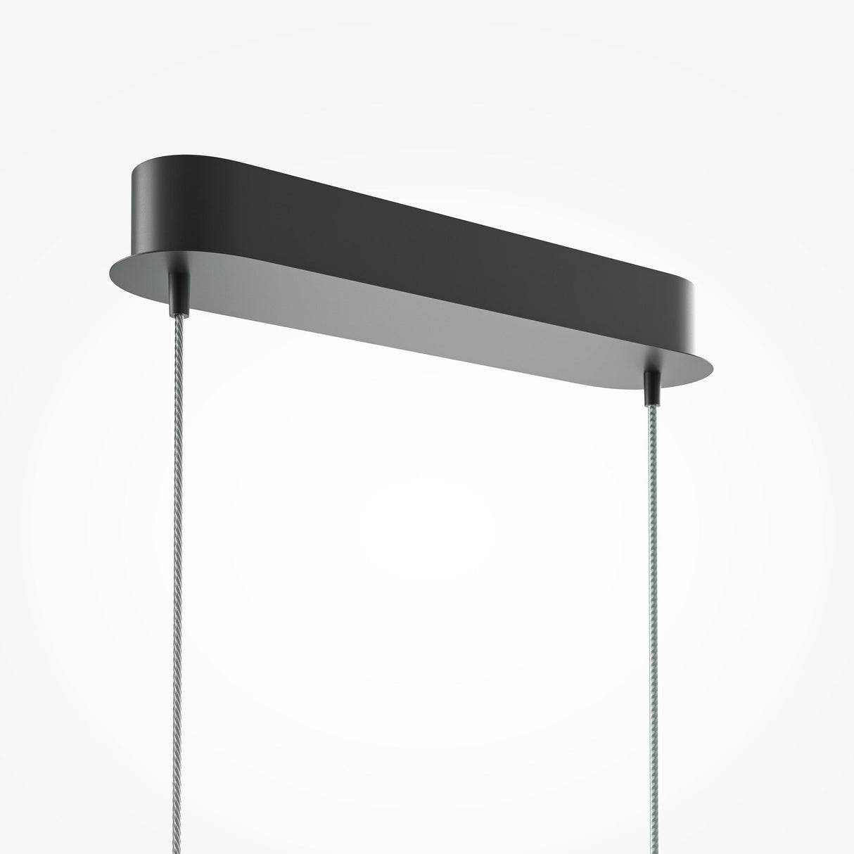 The Light Reflection LED Dimmable Linear Suspension Light 3000-4000K in black features an oblong shape, suspended by two thin cables against a white background. It allows adjustable color temperature to customize the ambiance for any setting.