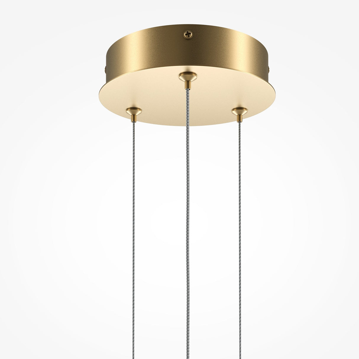 The Halo Dimmable LED Linear Circle Suspension Light 2600-3500K in brass is a modern, minimalist ceiling fixture. With three metal cables, this sleek light features dimmable LEDs and embodies contemporary geometric design, adding an elegant touch to any space.
