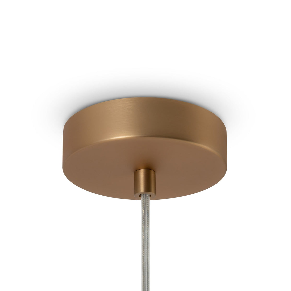 The Basic Form Globe Pendant Light 15cm - Gold features a modern brushed bronze canopy with a cylindrical shape and white frosted glass accents, creating a stunning contrast.