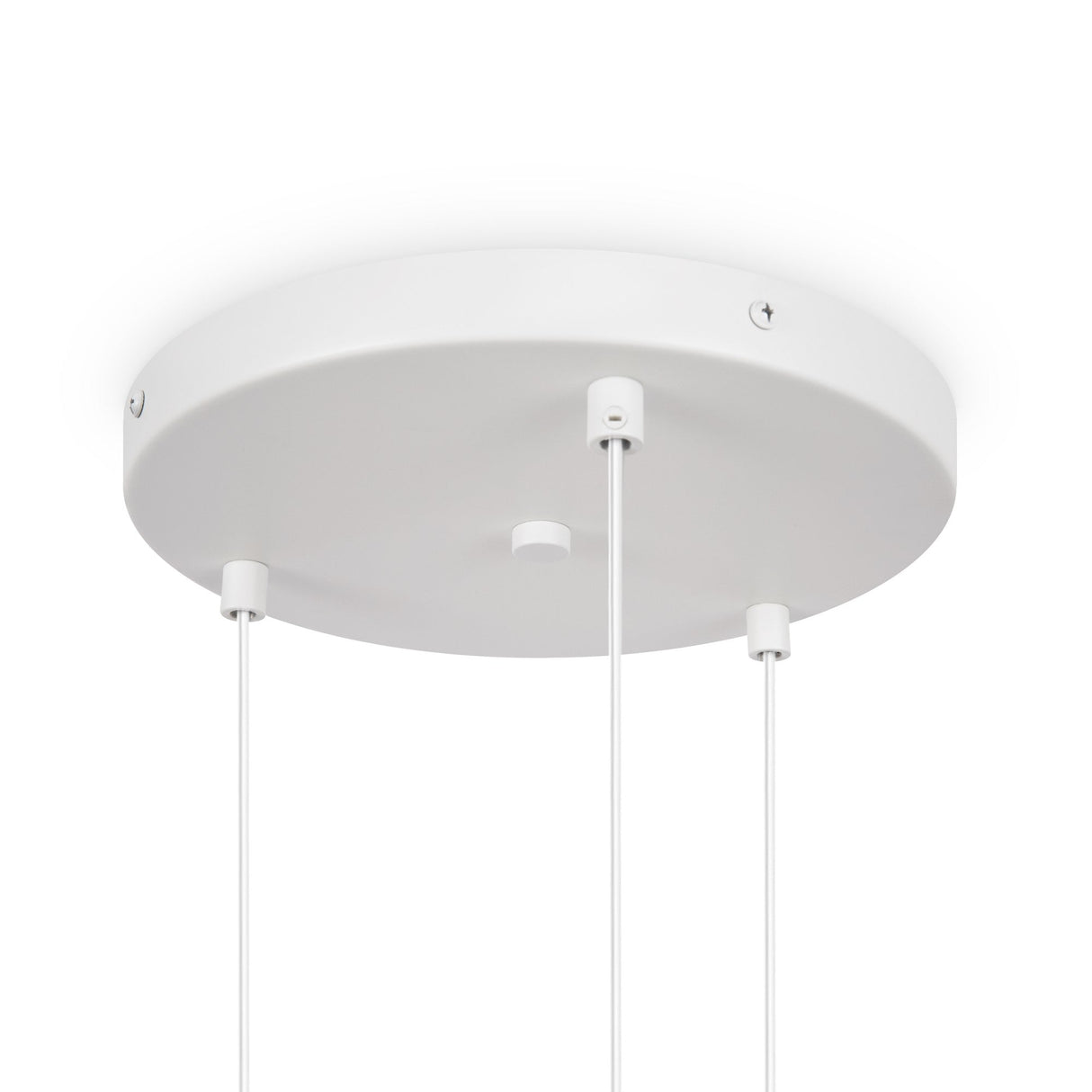 Mounting components for the Basic form 3 Light Cluster Pendant in white, showing installation compatibility.