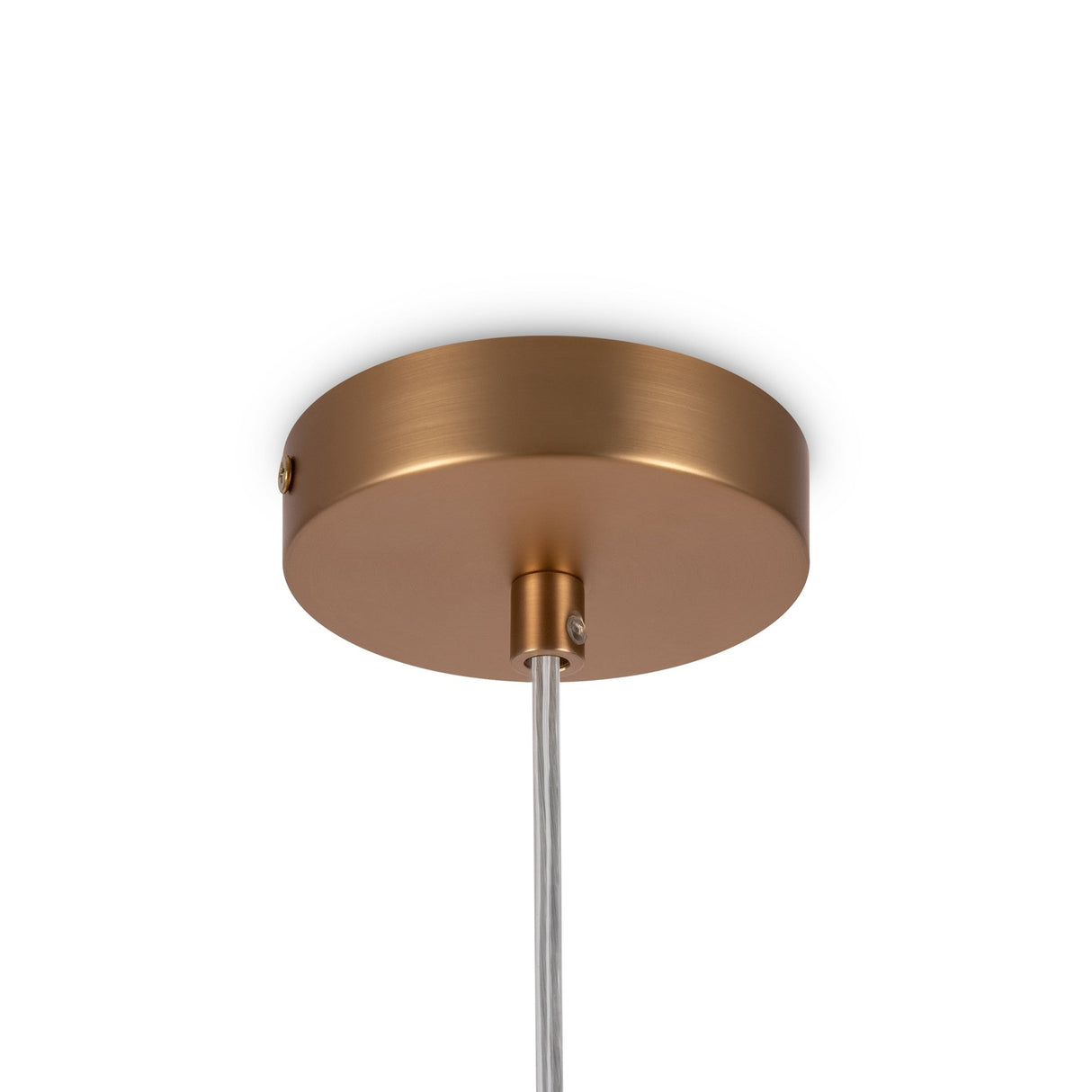 The Basic Form Globe Pendant Light is a 15cm gold, round ceiling fixture with a globe design and frosted and clear glass. It features a central cylindrical extension for wire connection, perfect for modern suspension lighting.
