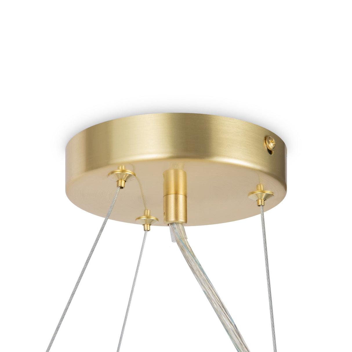 The Dallas 11 Light Suspension—Gold with White Glass is a modern ceiling fixture featuring adjustable cables on a round base, embodying sleek, minimalist design and exuding contemporary elegance.