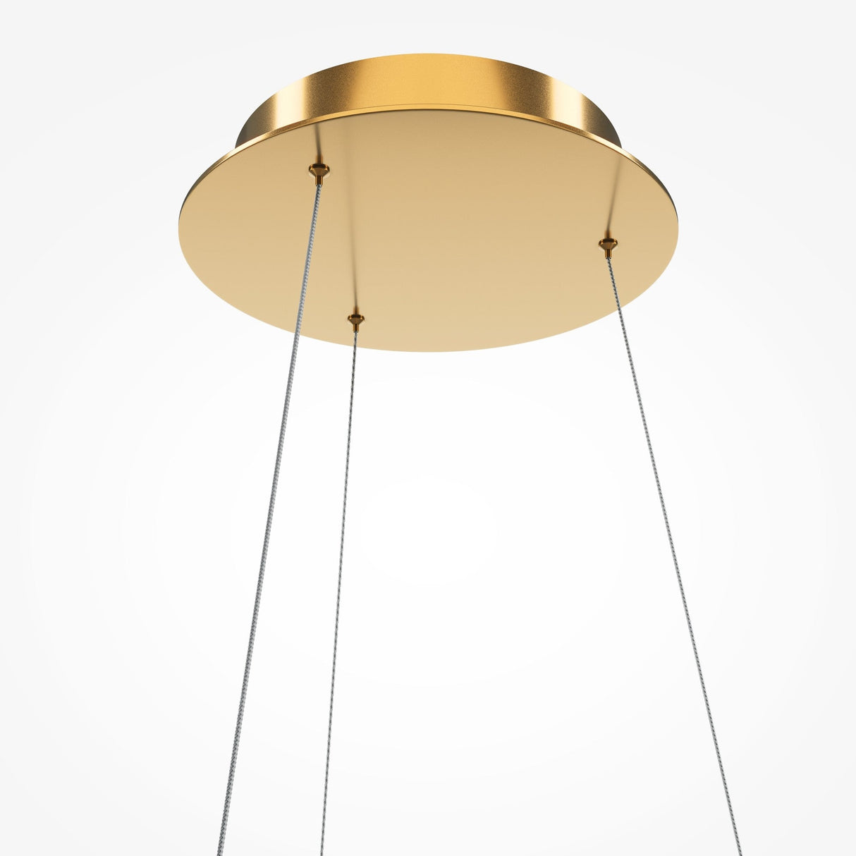 The Krone LED Crystal Pendant Light - Gold features a modern design with a round base and two cables, adding elegance against a plain white background.