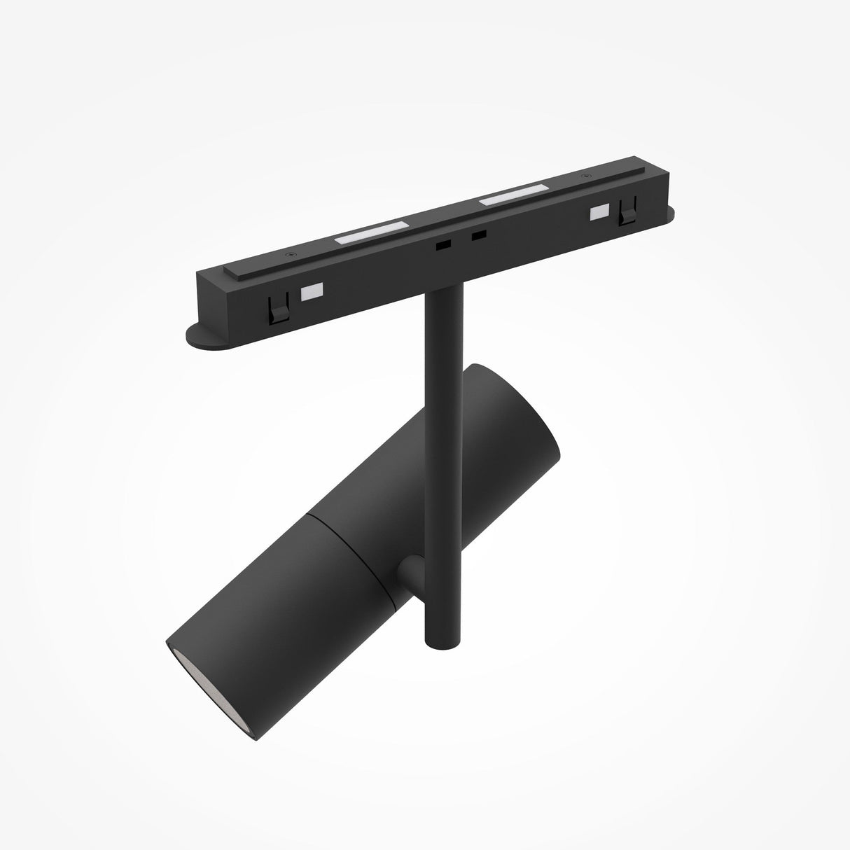 The Elti LED Magnetic Exility Track Spotlight 12W 3000K in black, showcased against a plain white background, features a sleek cylindrical design with a flexible arm. This energy-efficient light is ideal for modern interiors, enhancing minimalist style and functionality.