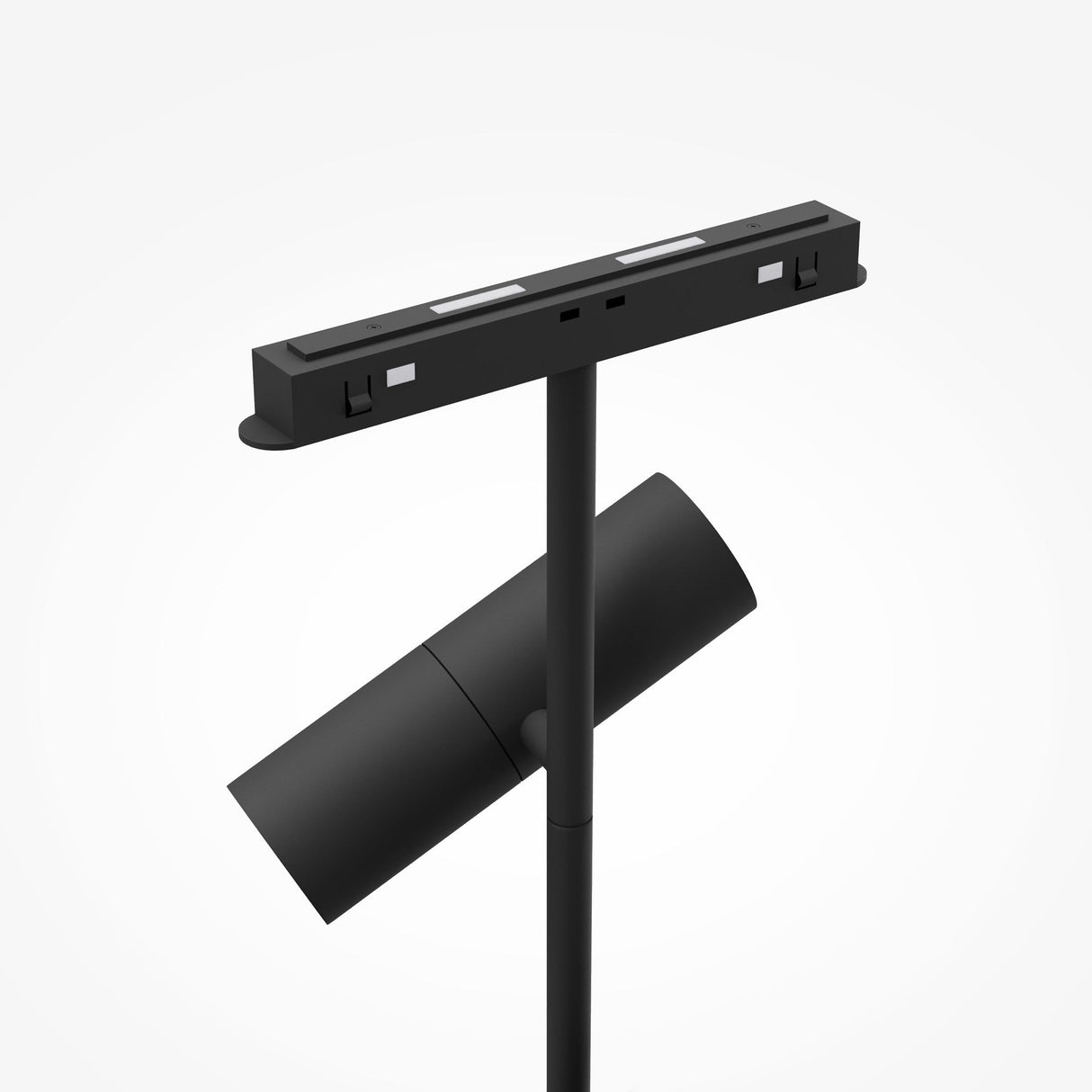 The Elti Duo CCT Dimmable LED Magnetic Exility Track Spotlight 24W in black features a modern, sleek design with smart lighting. It includes an adjustable rectangular LED light bar and a dimmable spotlight, offering energy efficiency against a minimalist white backdrop.
