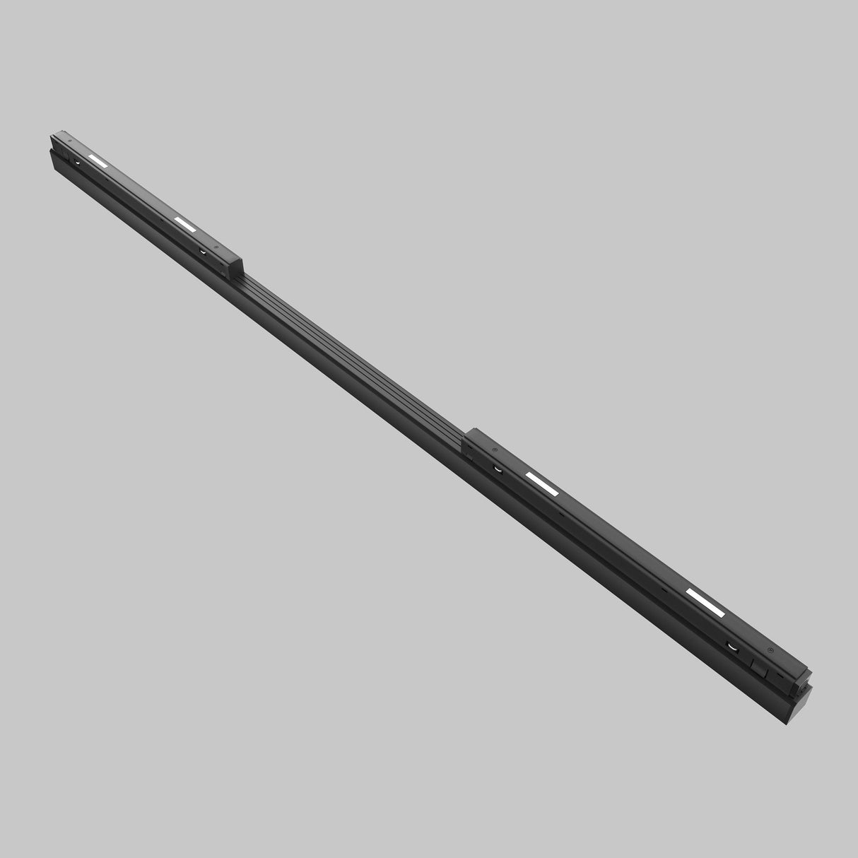A black Basis DALI CCT 30W LED dimmable linear track light, designed for Magnetic Exility and ranging from 2700-6000K, is displayed as a diagonal bar with evenly spaced rectangular segments against a plain gray background.