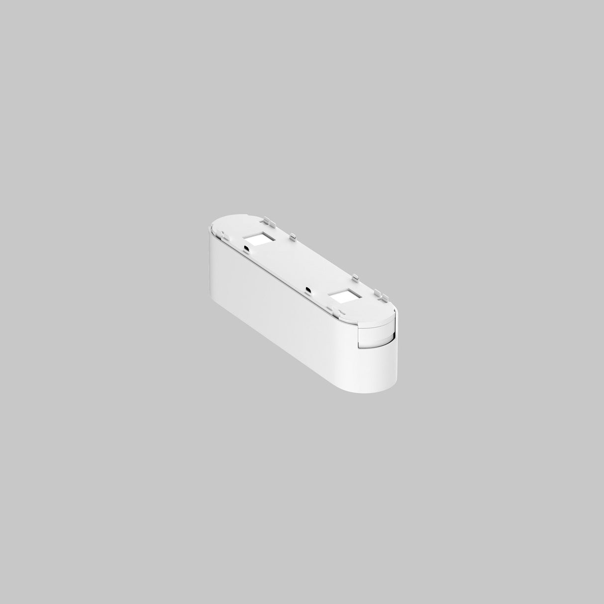The Basis LED Linear Track Light for Magnetic Tracks Radity 6W 3000K in White features a sleek, rectangular design with rounded edges on a gray background. Its smooth surface and minimal buttons offer a warm, modern lighting touch to any space.