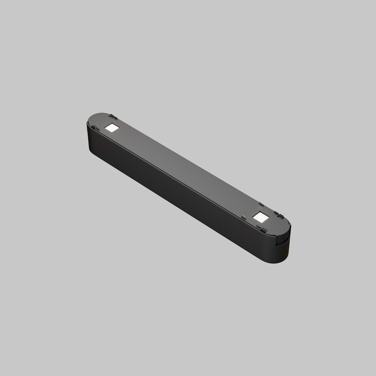A sleek black rectangular soundbar rests elegantly on a light gray background, resembling the streamlined design and soft glow of a Points LED Linear Track Light for Magnetic Tracks Radity 12W 4000K - Black.