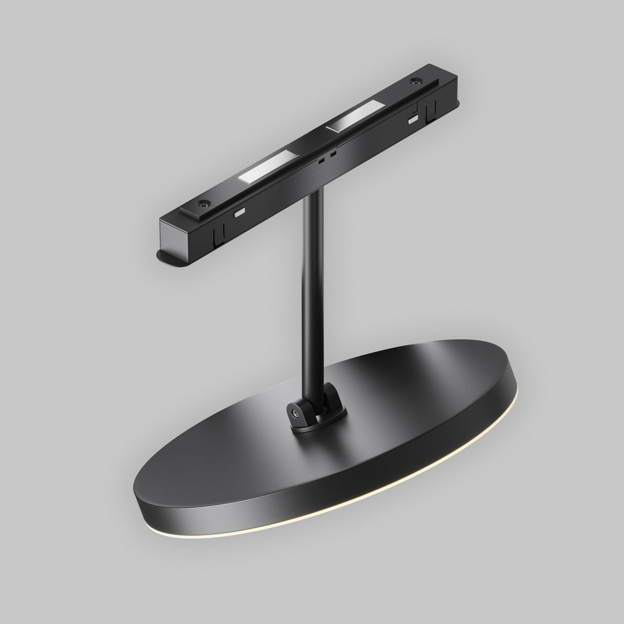 Mounting components of Plato LED Circular spotlight in Black for magnetic Exility track, illustrating easy installation.