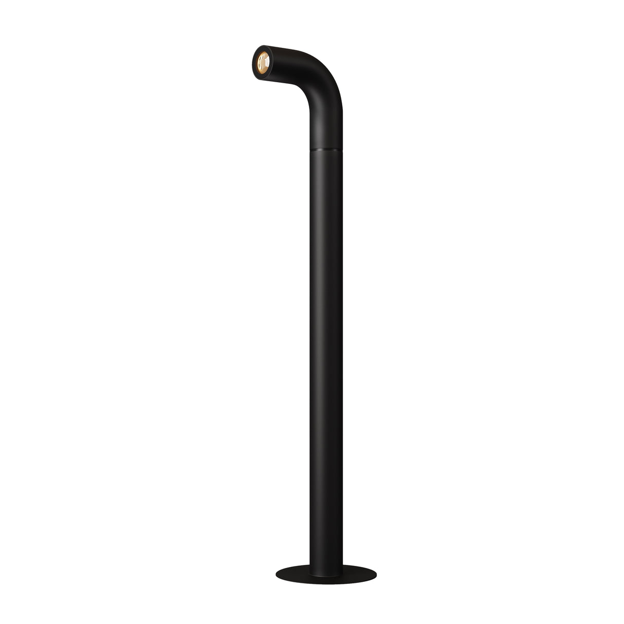 Maytoni Sleek LED bollard light in graphite with a tall steel post and angled downward-facing lamp head on a round base, shown against a white background.