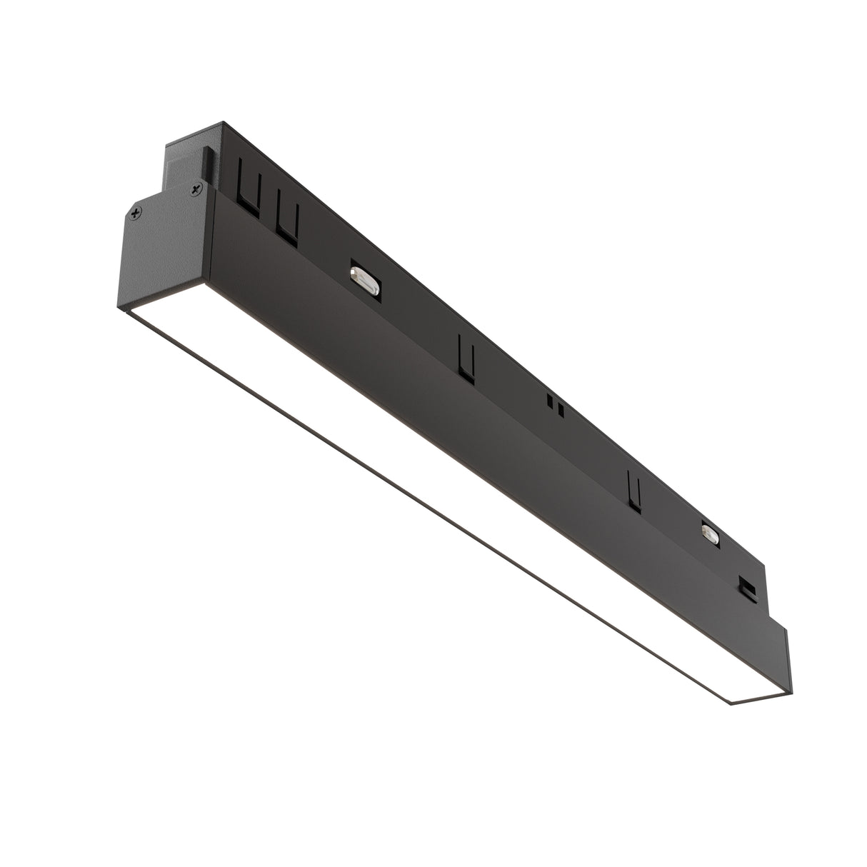 Maytoni Basis 12W LED track light in matt black aluminium, elongated low-profile linear form with integrated diffuser, shown on a plain white background.