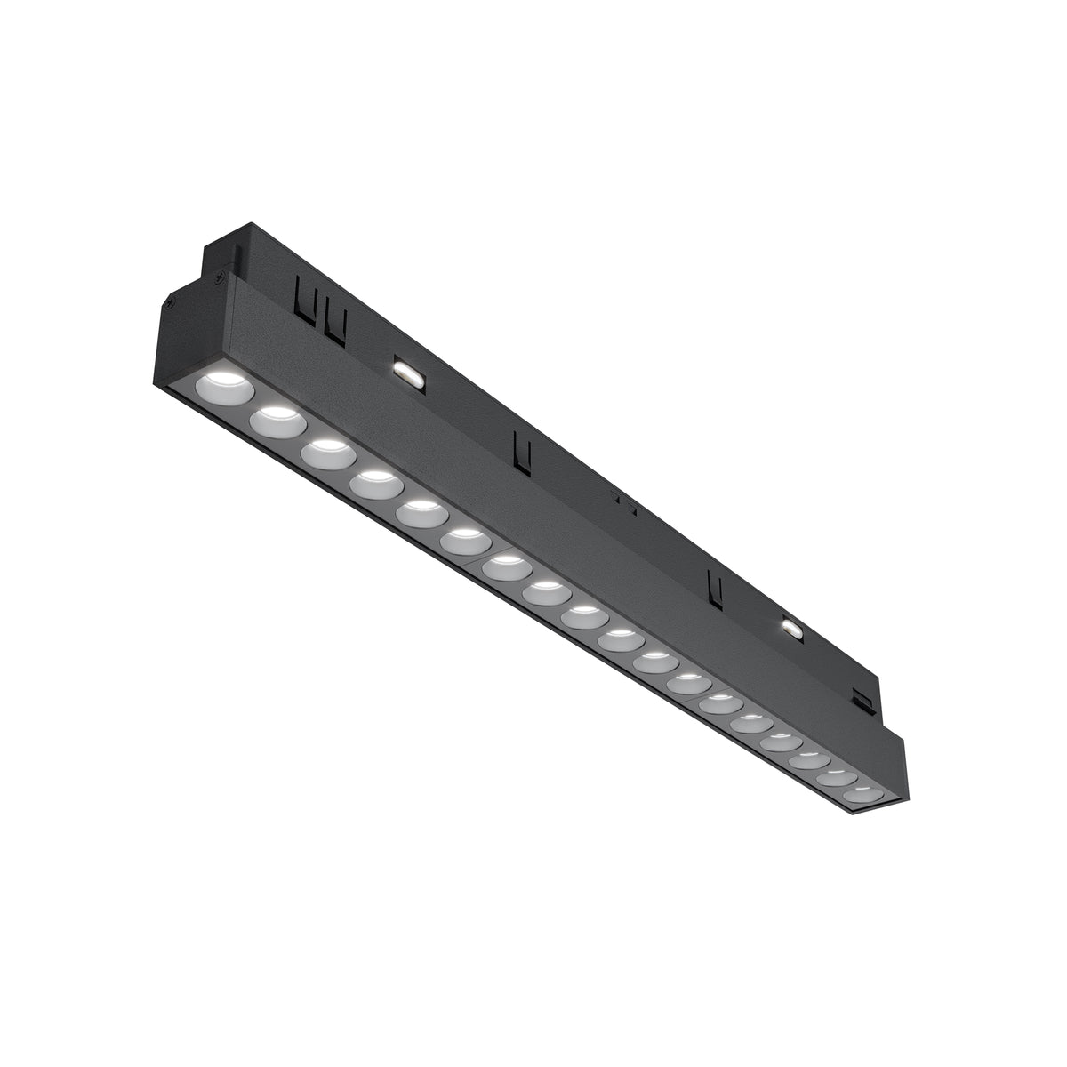 Maytoni Points 18W LED track light in matt black aluminium with a linear recessed LED array and 48V track mount, on a plain white background.