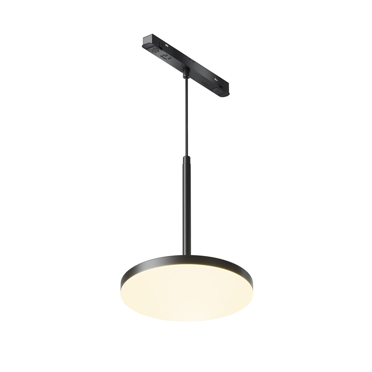Plato LED Magnetic Exility Track Circular Pendant in Black, designed for magnetic track systems with a circular pendant structure for stylish illumination.